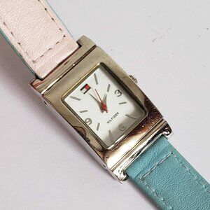 TOMMY HILFIGER Watch Reversible Leather Band Pink Blue